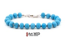 Bracciale argento 925 turchese sfere 5 mm pietra dura regalo donna uomo garanzia