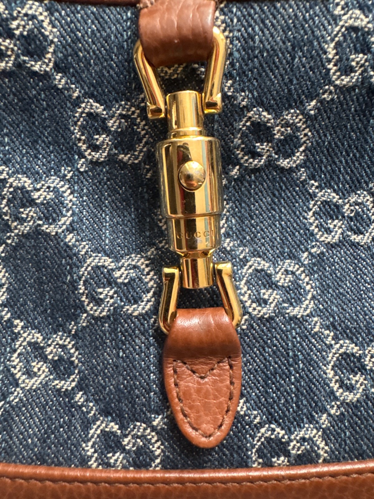 GUCCI Jackie 1961 Shoulder Bag 637092 Blue Dark Brown Denim Jacquard image 2
