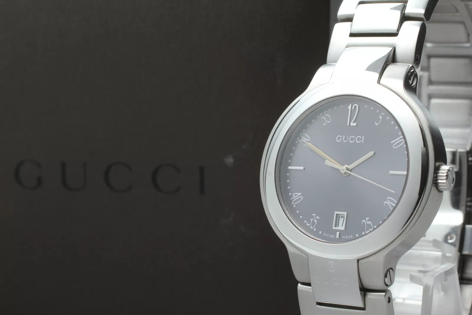[Presque comme neuve / boîte] Montre homme GUCCI 8900M date noir argent 35 mm Qz du JAPON