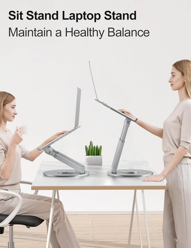 tounee Telescopic Laptop Stand for Desk with 360° Swivel Base, Sit to Stand, Hei - Afbeelding 4 van 9