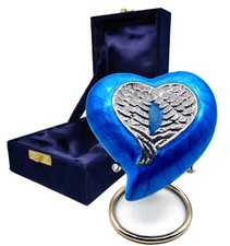 Heart Cremation Blue Urn for Human Ashes Adult  Funeral Decorative Angel Wings
