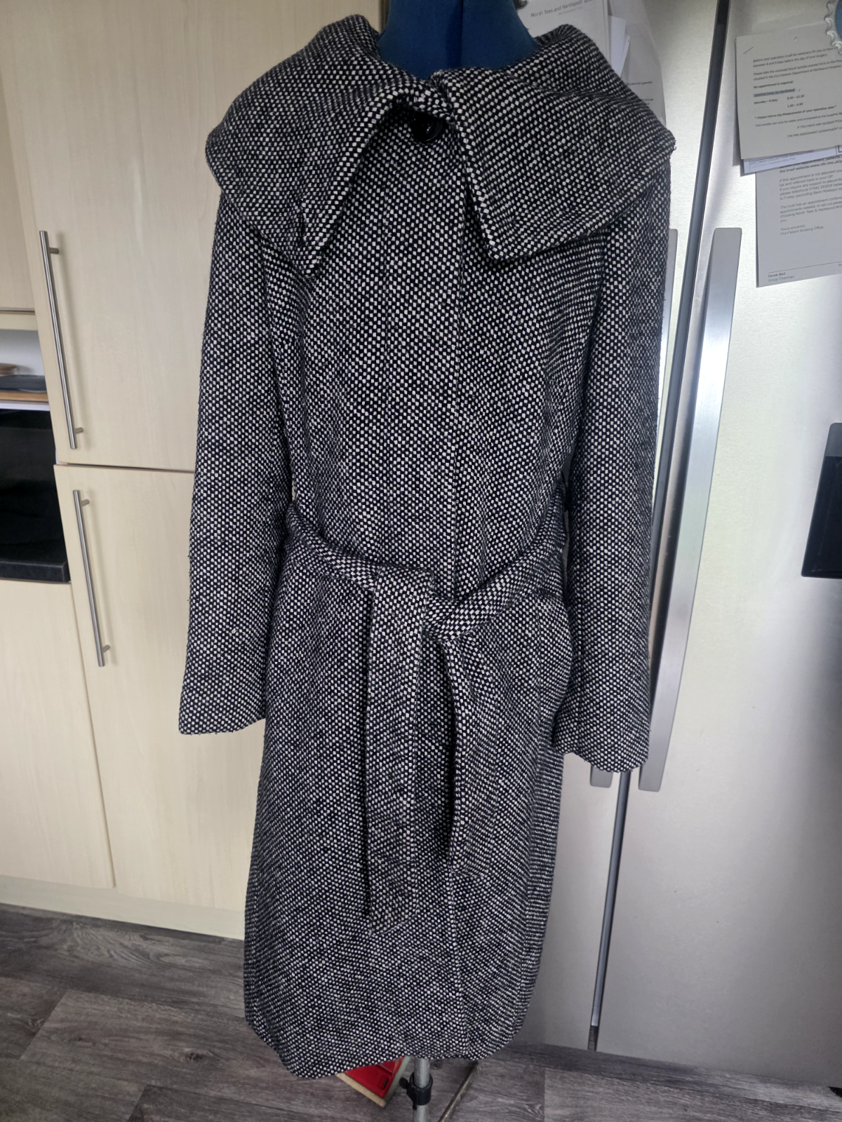 Phase Eight Black & White Belted Trench Coat in Size Small