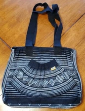 Pinzon Hobo Shoulder Bag Black White Grey  Striped Woven Zipper Purse