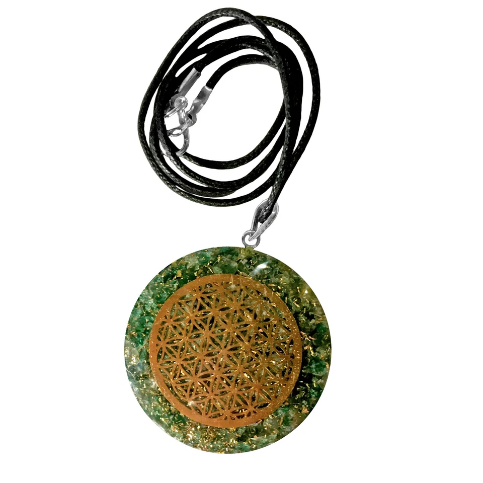 Green Jade Flower of Life Pendant Orgone Energy Copper Orgonite Necklace Reiki - Image 4 of 4