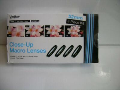 Vivitar 52mm 4pc HD Macro Close-UP Lens Filter Set +1 +2 +4 +10 NEW with case
