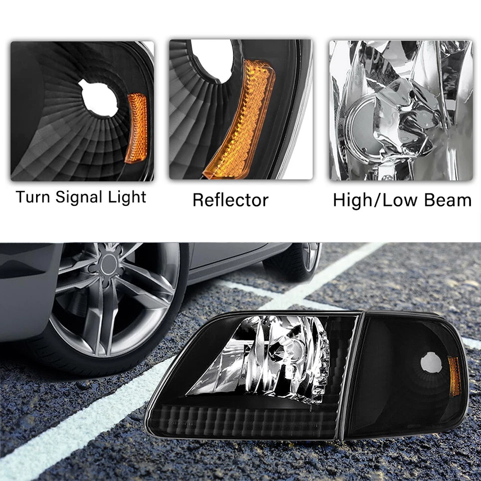 Conjunto de faros ámbar carcasa negra para Ford F150 97-02 Expedition 1997-2003 Foto 3 de 4
