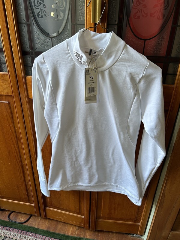 Adidas Long Sleeve Mock Neck Top Womens Size XS primegreen White Multi Sport NWT