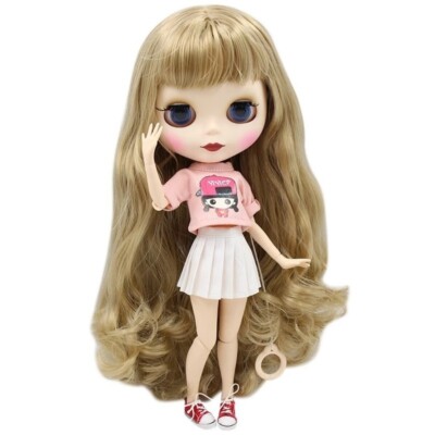 Blythe Doll with Clothes Skirt Top Sneakers Blonde Hair Matte Face Neo BJD Toys