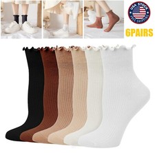 6 Pairs Ruffle Ankle Socks Women's Cotton Casual Ankle Socks Knitted Soft Sock