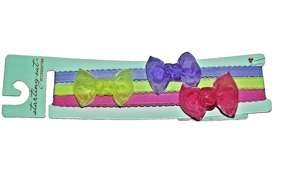 NUEVO❤3 ARCOS ENVOLVENTES PARA LA CABEZA DE FIESTA❤ PREMATURO HASTA 3M ❤BEBÉ NIÑA❤ROSA❤AMARILLO❤PÚRPURA Foto 3 de 4