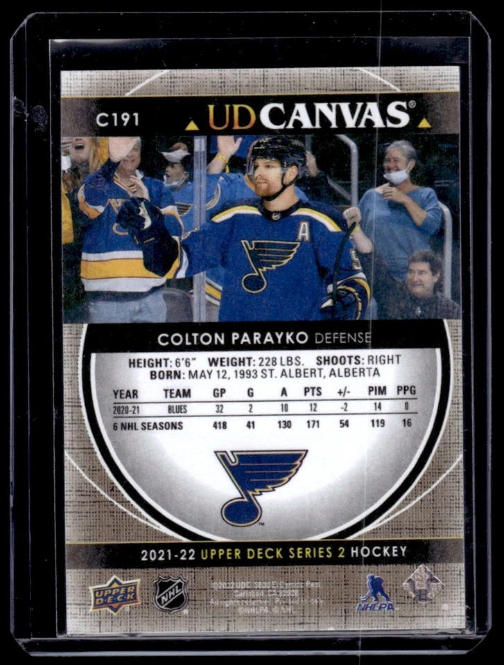 2021-22 Upper Deck Series 2 Ud Canvas Colton Parayko #C191 St. Louis Blues - Image 2 of 2