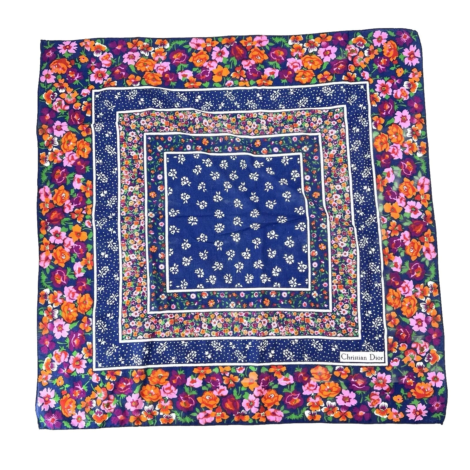Foulard vintage Christian Dior multicolore en coton à fleurs 34