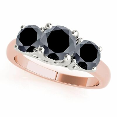 1/2 Ct. Ttw 3 Stone Two-Tone Black Diamond Enagement Ring In 14K Gold