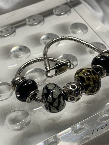 Vintage SPARKLING Charm Snake Bracelet Murano OG CHAM MA Troll Comp 18 Beads - Picture 9 of 24