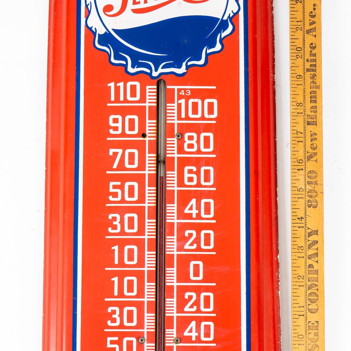 Pepsi-Cola Steel Wall Thermometer Red Blue White Made in U.S.A.