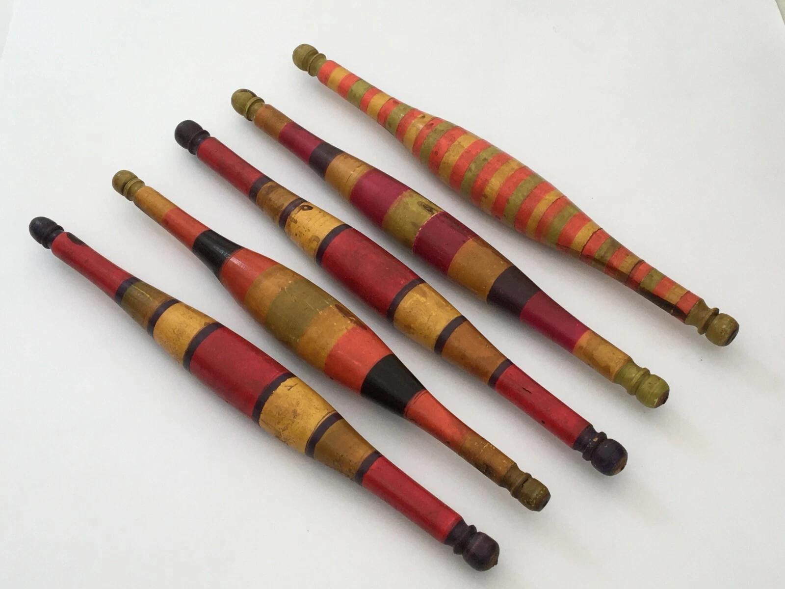 Vintage Old Wooden Hand Painted Colorful Strip Design Rolling Pin Bread Roller