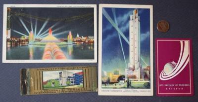 1933-34 Chicago World's Fair Century of Progress 4 piece set Postcards Matches--