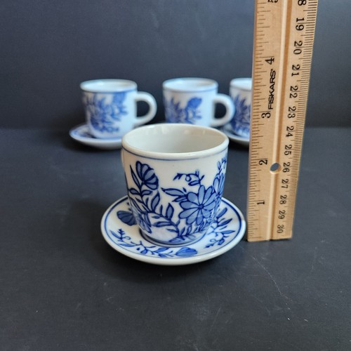 Cobalt Blue & White Floral Demitasse Tea Set – 4 Cups & 4 Saucers – Porcelain - Picture 8 of 13