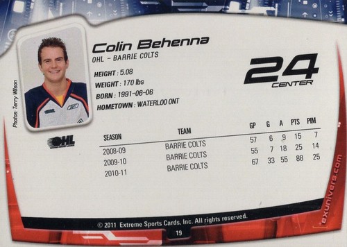 2011/12 Barrie Colts - COLIN BEHENNA - Picture 2 of 2