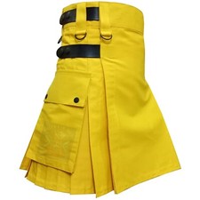 Unisex Yellow Utility Kilt   Highland Style Ladies Custom Kilt   Machine-Stitch
