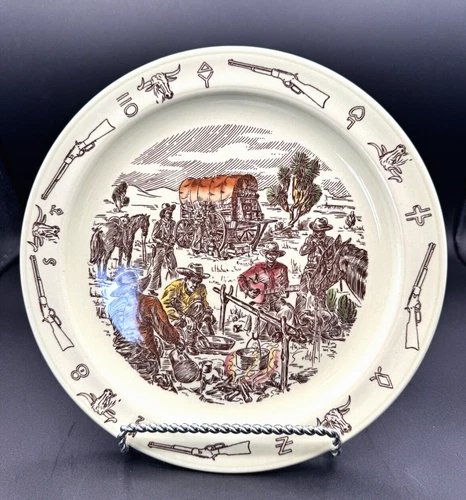 Vtg Original Vernon Kilns Winchester 73 Frontier Days Dinner Plate 10.5" MINT