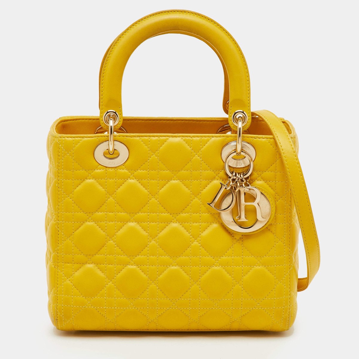 美品 ディオール Lady Dior iPhone 14Pro イエロー Dior Lady Dior Medium Yellow Leather Tote Bag | eBay