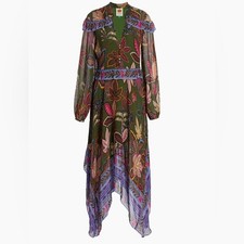 Farm Rio Wild Jungle Handkerchief Midi-Dress Purple Green XS NWT