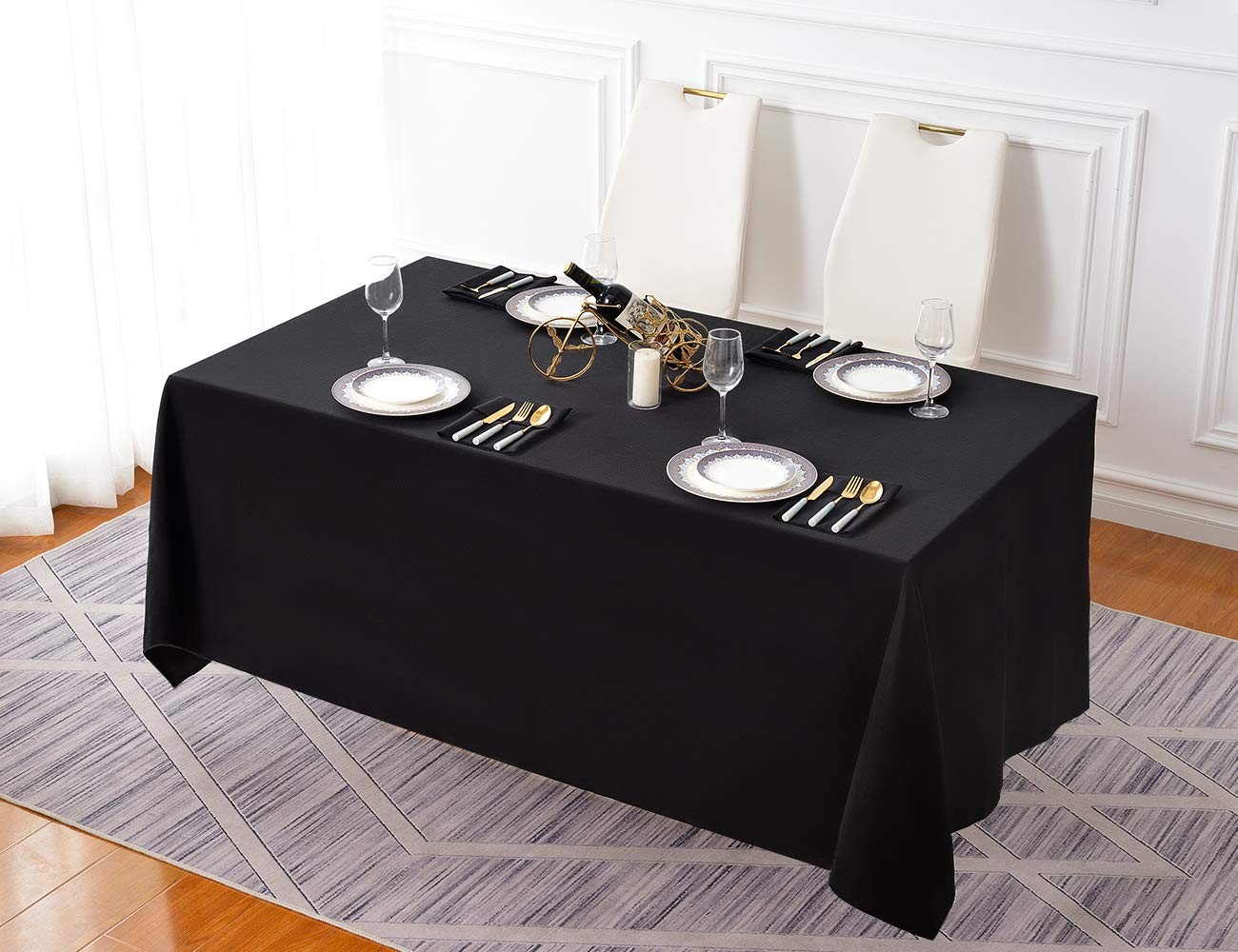 Surmente Black Tablecloth 90 x 132-inch Rectangular Polyester Table Cloth for We
