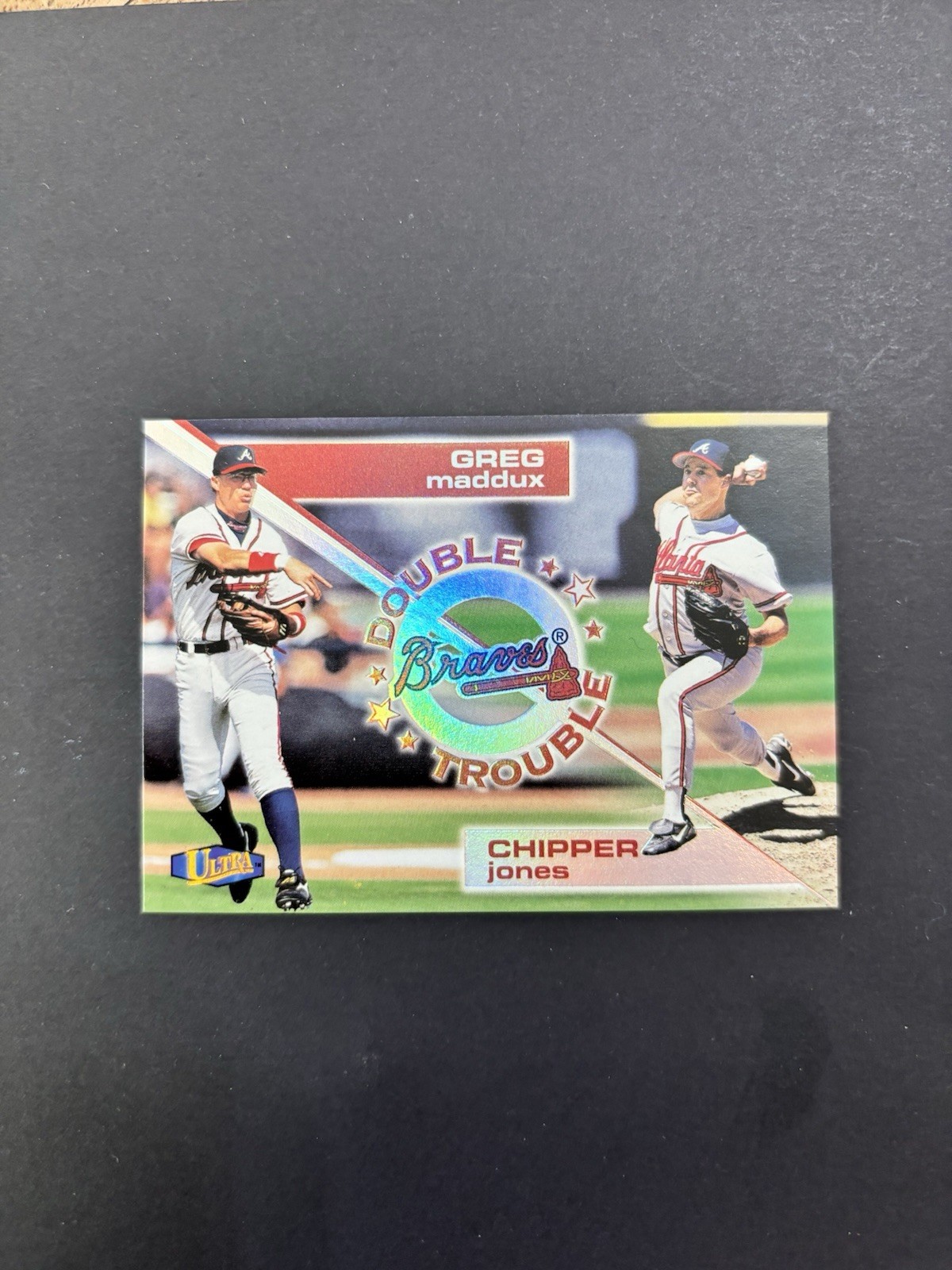 GREG MADDUX  CHIPPER JONES  1998 FLEER ULTRA DOUBLE TROUBLE INSERT CARD #4 DT