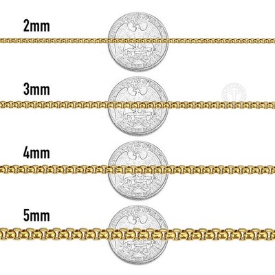 2/3/4/5mm 16''-30'' Men Women Gold Plated Box Chain Necklace Stainless Steel Link