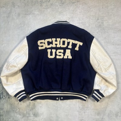 Schott NYC Jacke (L) Vintage   USA   Wolle & Leder   Navy L - College - Varsity