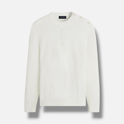 Bugatchi Men's White Mixed Stitch Crew Neck Sweater Size M