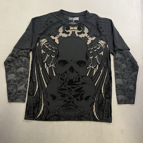 Trenta Camicia Angelo Teschio Singolo Manica Lunga Uomo Medium Y2K Grigio - Foto 6 di 10