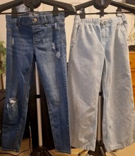 Lot Of 2 Girls Jeans Wonder Nation  Cat  Jack Wide Legged Striped Sz L/10-12