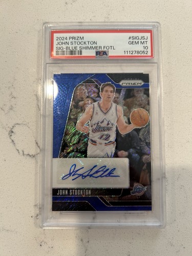 2024 Panini Prizm FOTL Blue Shimmer John Stockton Auto /25 Jazz #SIG-JSJ PSA 10