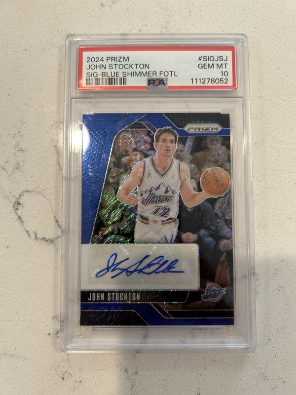 2024 Panini Prizm FOTL Blue Shimmer John Stockton Auto /25 Jazz #SIG-JSJ PSA 10