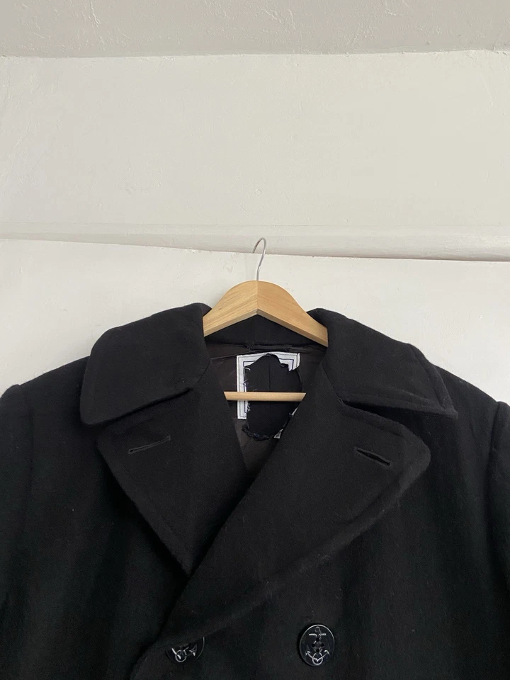 Men’s Black Peacoat Jacket Pure Wool XL 44” Chest Vintage Ex USA Navy - Image 2 of 4