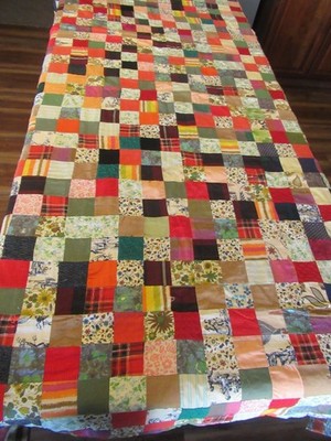Vintage Double Sided Small Blocked Quilt Handmade Tied - Multi-colors - k5 rb/vh