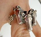 Vintage Sterling Silver Ring Horse Head Trio Chunky Size 7 Unisex LX