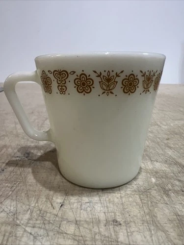 Vintage Pyrex Gold Butterfly Coffee Mug Cup Milk Glass D Handle USA