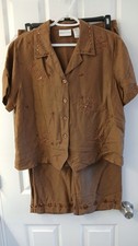 Alfred Dunner Two Piece Set Size 14 Silk Blend Beaded Top Cropped Pants Brown