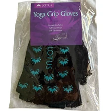 Lotus Half Finger Yoga Grip Gloves NWT Black Aqua Textured Grip Breathable