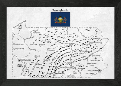 Handgezeichnete Karte von Pennsylvania gerahmtes Wandbild Poster Leinwanddruck Bild