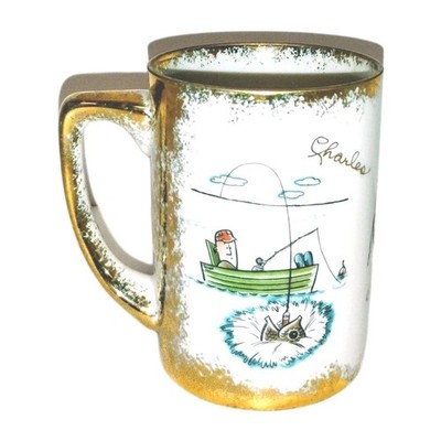 Vintage Nice Coffee Mug Gold Trim Fishing, Coffee Hound, 1966