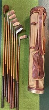 Antique hickory wood shaft Golf Clubs and Vintage Stovepipe Golf Bag