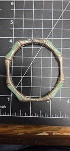 Vintage Sterling Silver Bamboo Style Bracelet Jade Stone Asian Style Jewelry