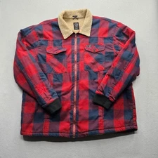 ATG Wrangler Men's Size XXL Red Navy Plaid Sherpa Collar Warm Jacket