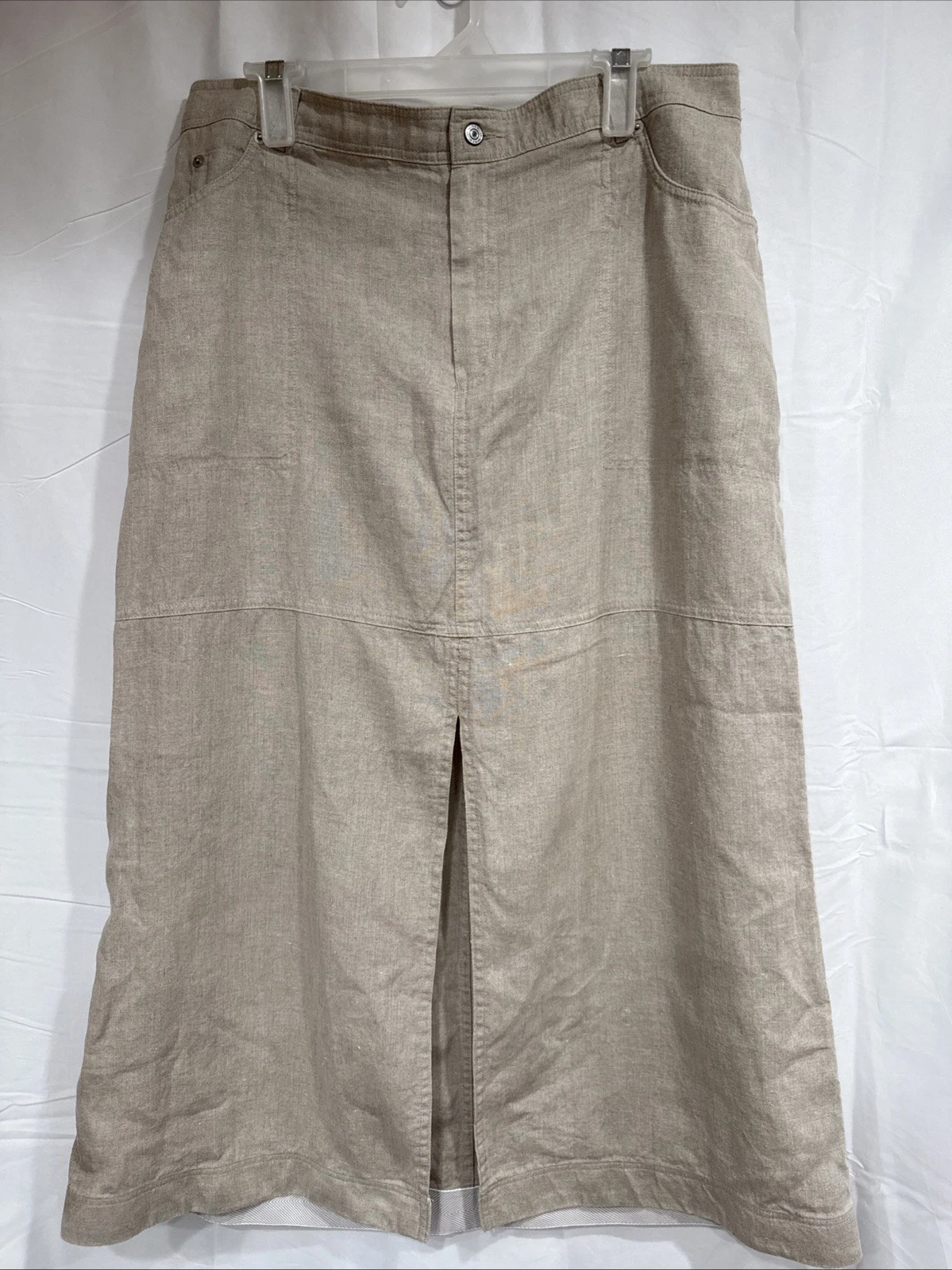 Nicole Miller 100% Linen Maxi Skirt Women’s XL Beige Natural Front Slit Long