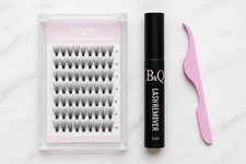 B&Q self-adhesive cluster lashes, along with a lash remover and tweezers