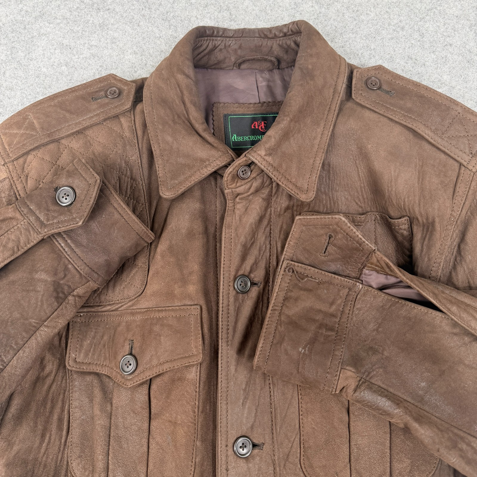 Vintage 80s Abercrombie & Fitch Brown Leather Field Jacket Large Heritage*READ